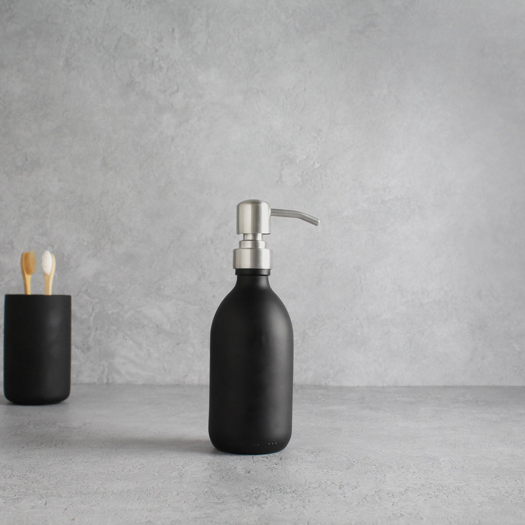 Matte Black Glass Dispenser Bottle With Silver Pump - Namie Home