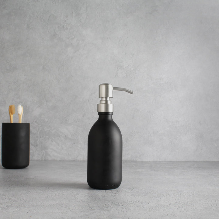 Matte Black Glass Dispenser Bottle With Silver Pump - Namie Home