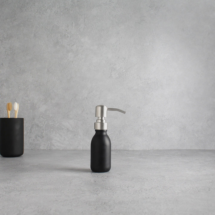 Matte Black Glass Dispenser Bottle With Silver Pump - Namie Home