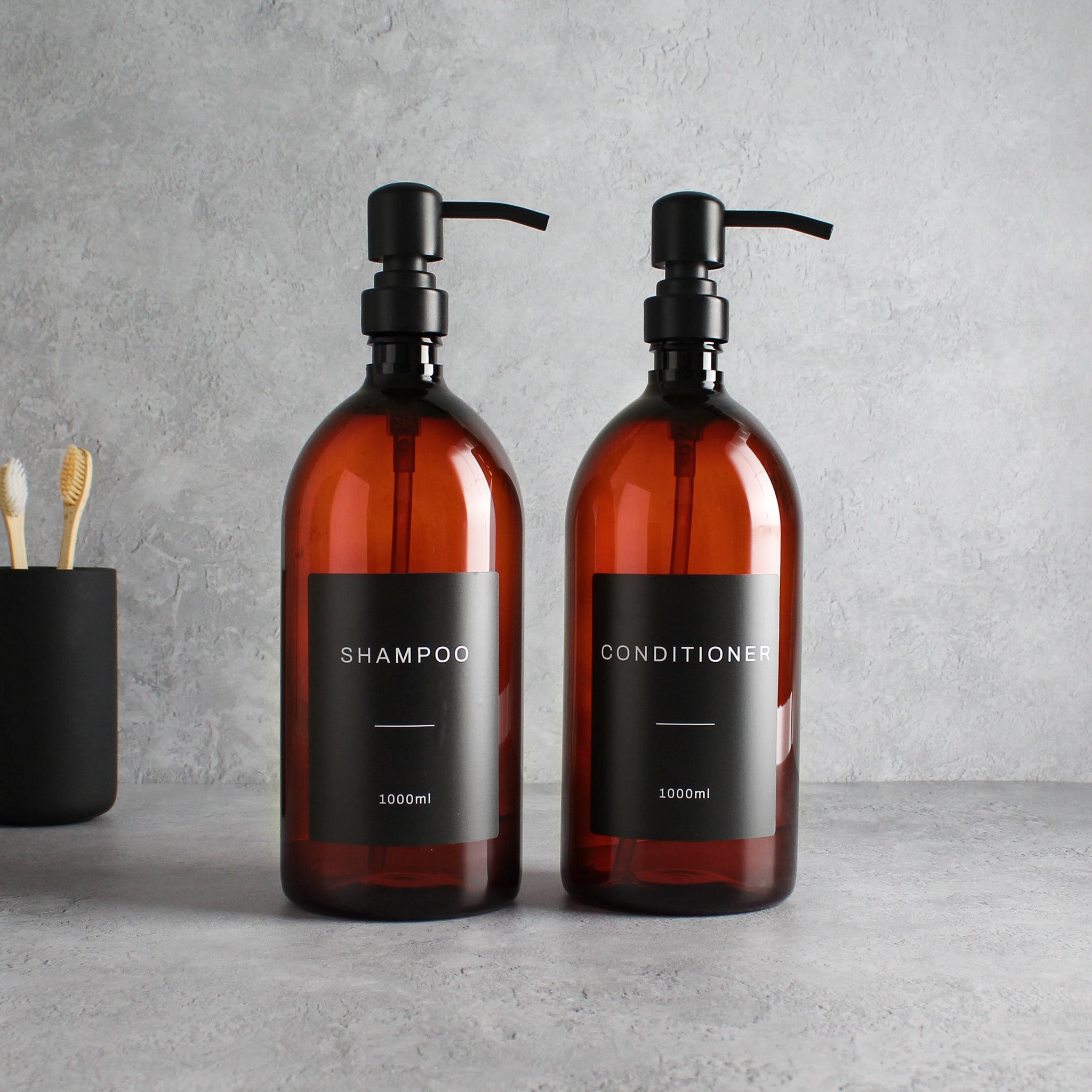 Shampoo & Conditioner Amber Plastic Set - Namie Home