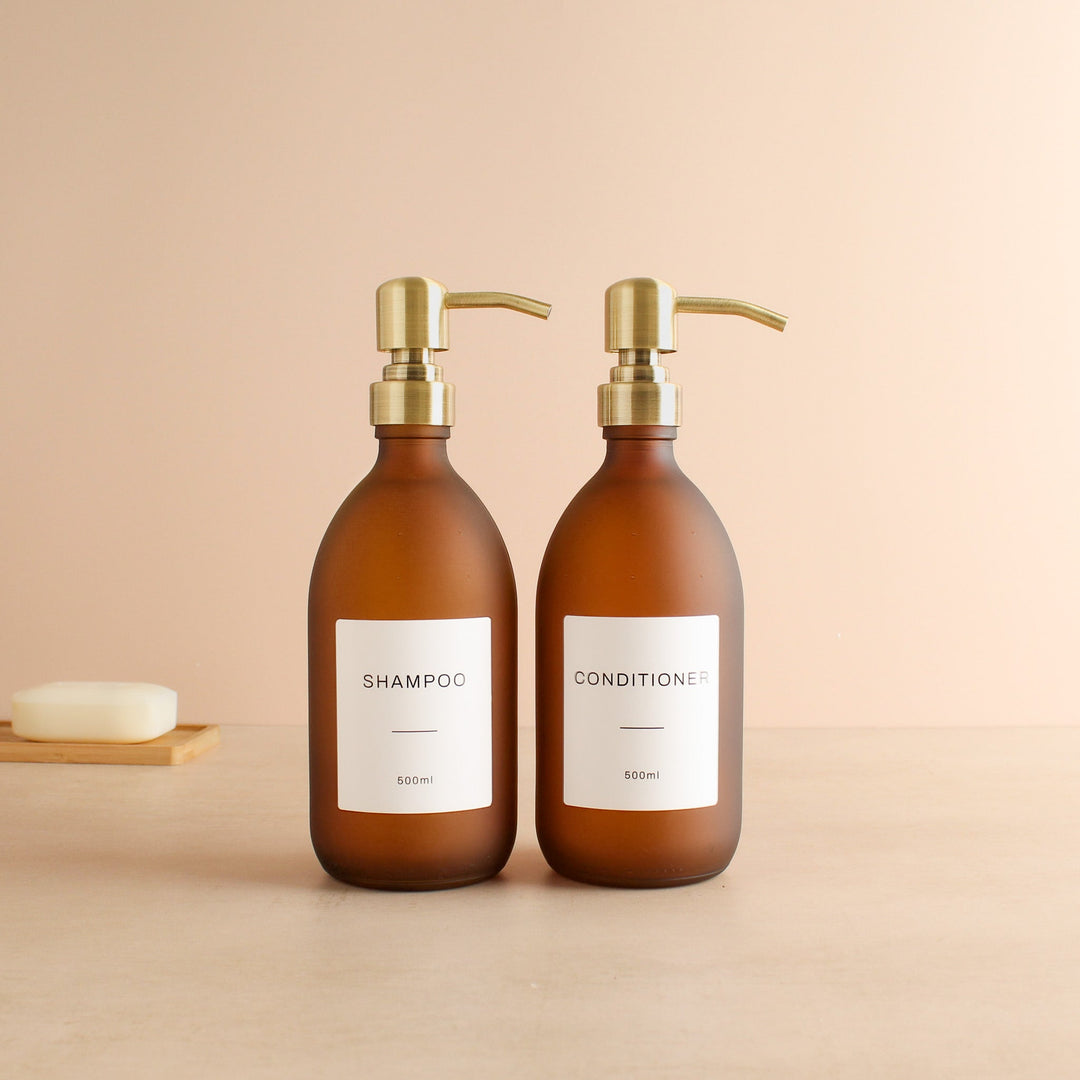 Shampoo & Conditioner Frosted Amber Glass Set - Namie Home