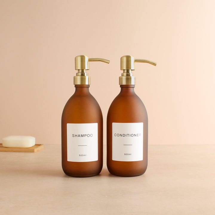 Shampoo & Conditioner Frosted Amber Glass Set - Namie Home