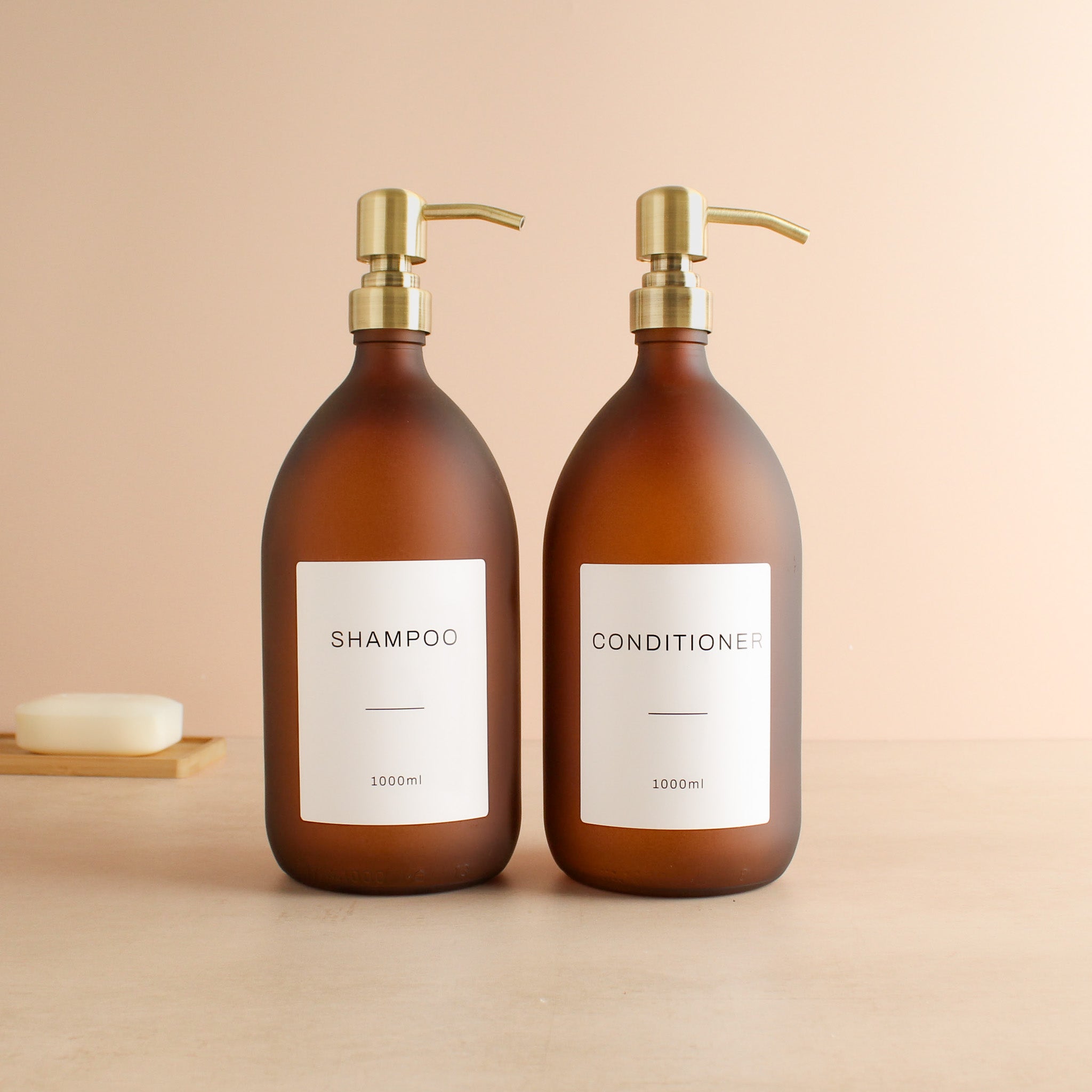 Shampoo & Conditioner Frosted Amber Glass Set - Namie Home