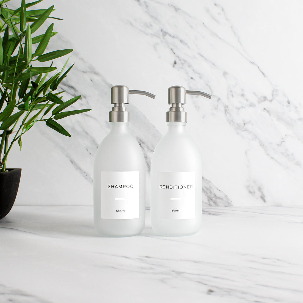 Shampoo & Conditioner Frosted White Glass Set - Namie Home