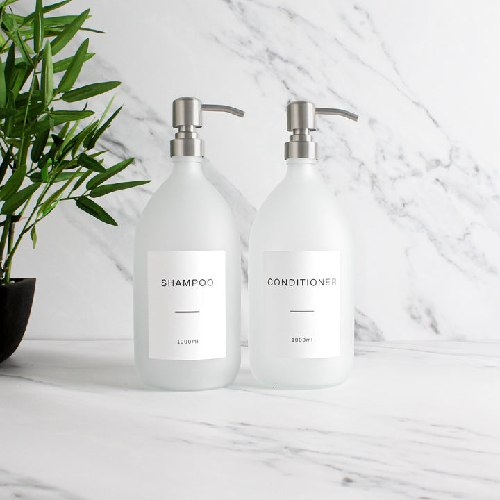 Shampoo & Conditioner Frosted White Glass Set - Namie Home