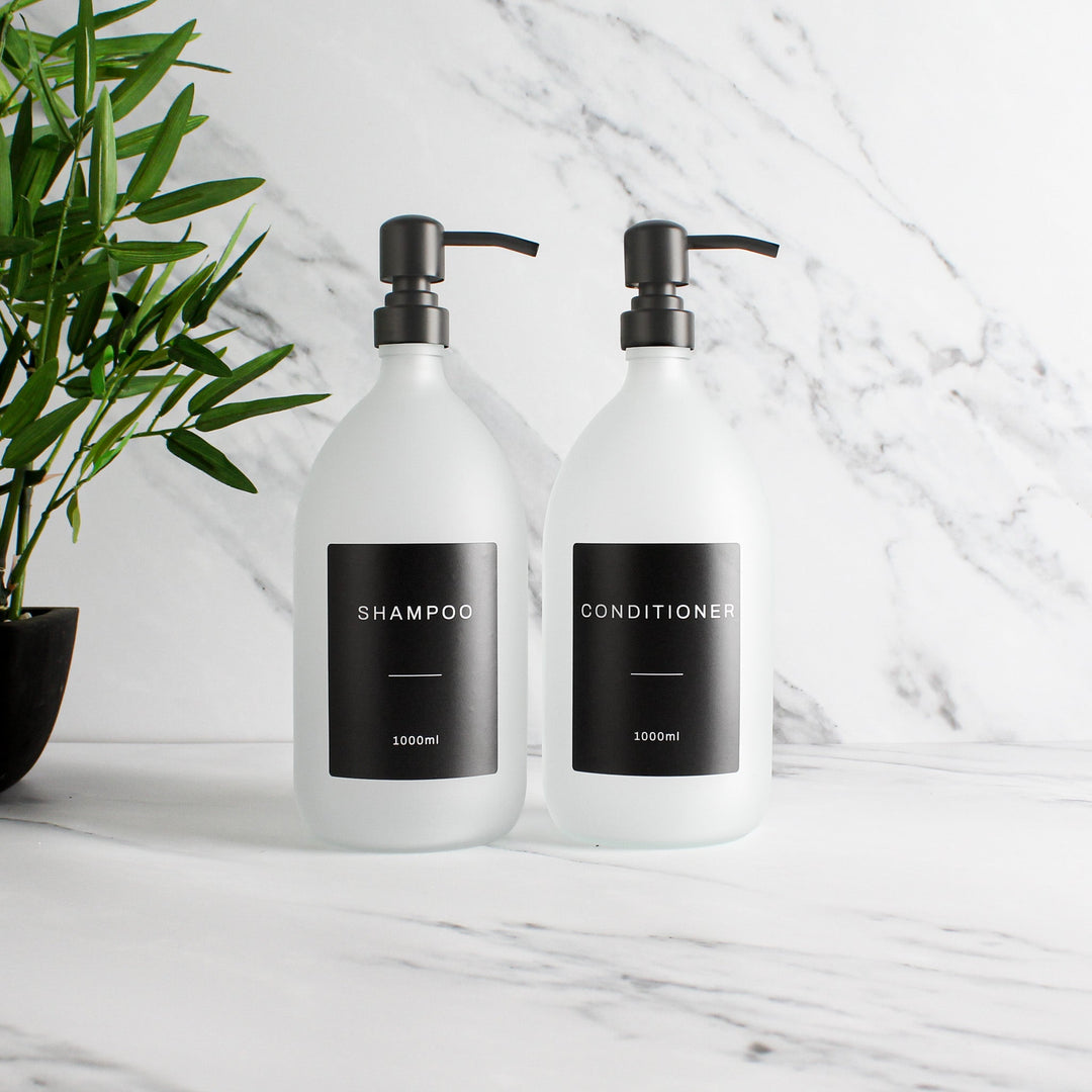 Shampoo & Conditioner Frosted White Glass Set - Namie Home