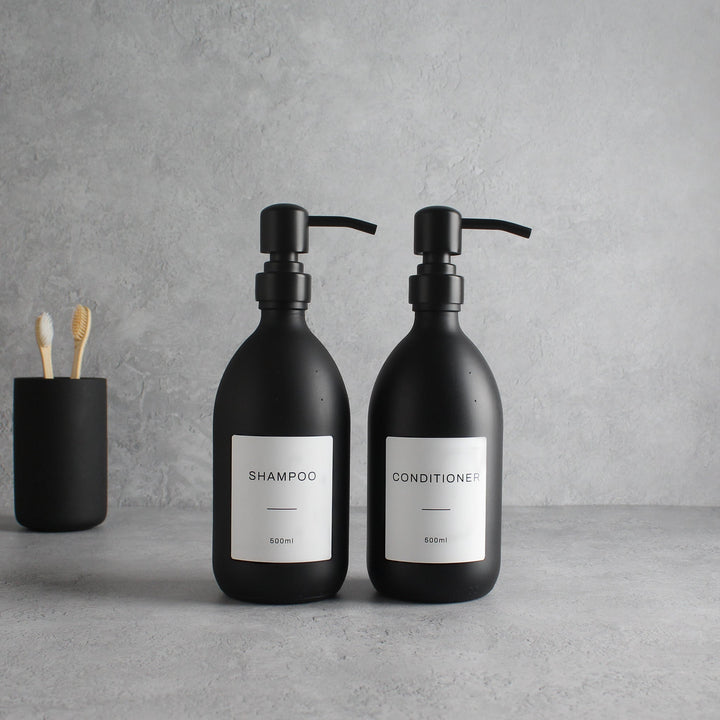 Shampoo & Conditioner Matte Black Glass Set - Namie Home