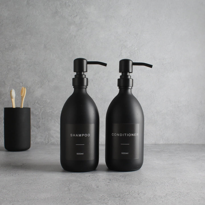 Shampoo & Conditioner Matte Black Glass Set - Namie Home